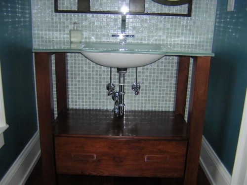 Exposed Plumbing Vanity with Drawers at Bottom